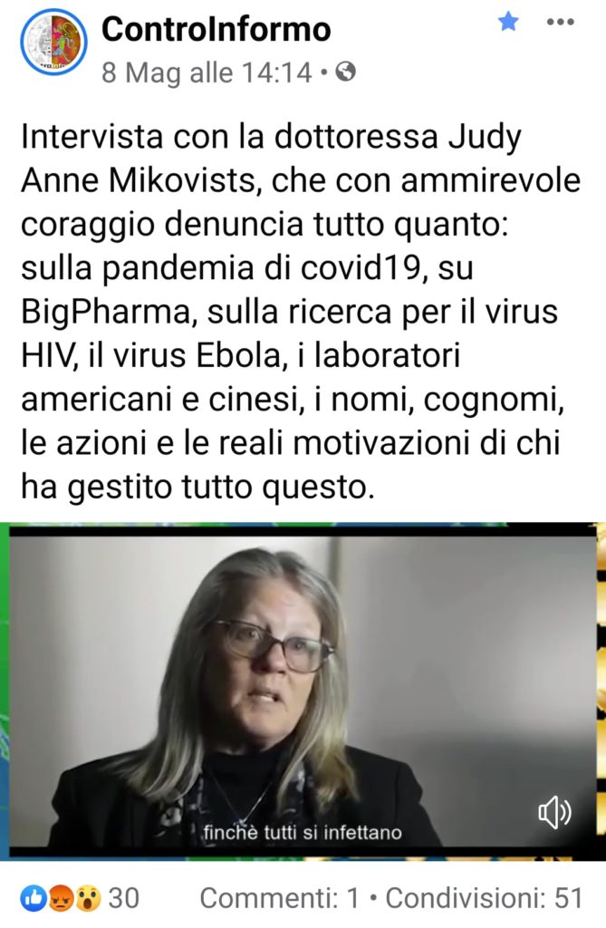 Dottoressa Judy Anne Mikovists, Denuncia sul Covid-19 (video)